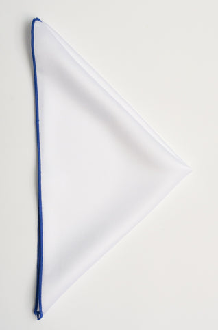 White pocket square - Blue